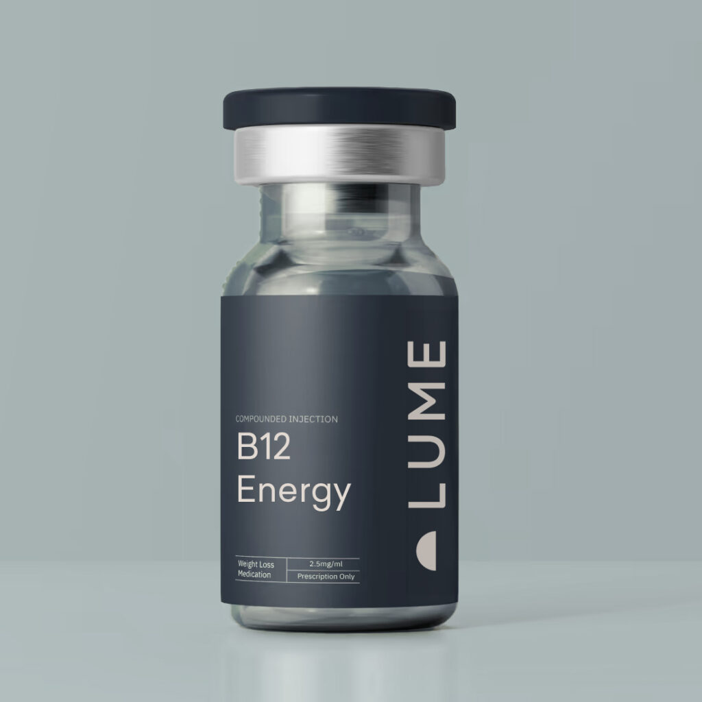 A vial of B12 vitamin, ready to be injected as one of Lume's weight loss alternatives in River North Chicago.